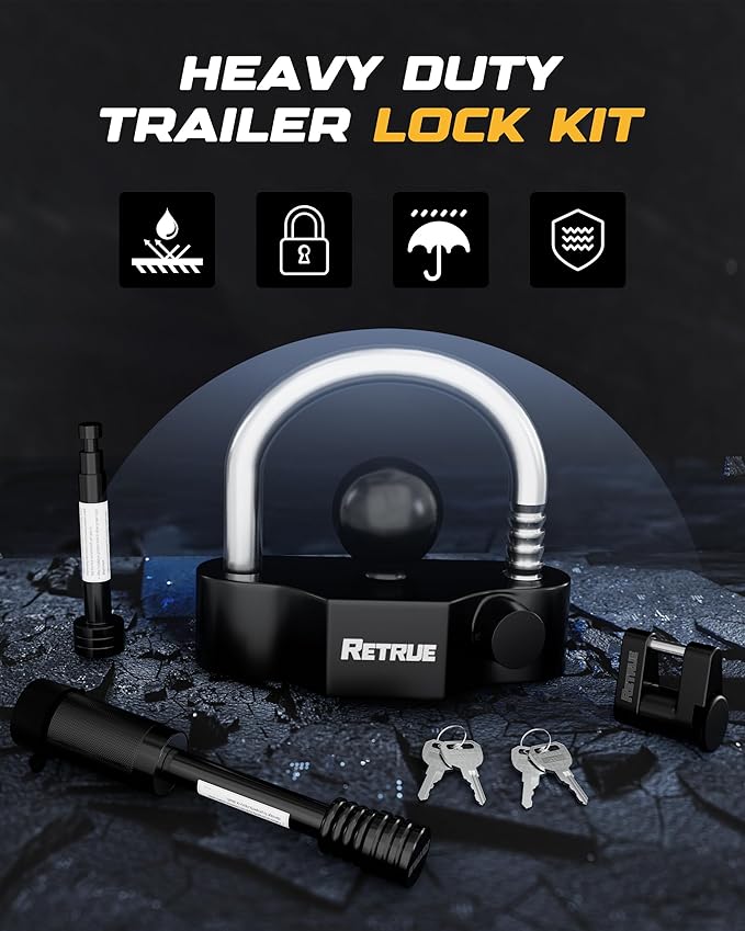 RETRUE Heavy-Duty Keyed-Alike Trailer Lock Set - Universal Coupler, Dual Hitch Receiver Pin, and Trailer Tongue Locks Included, Black