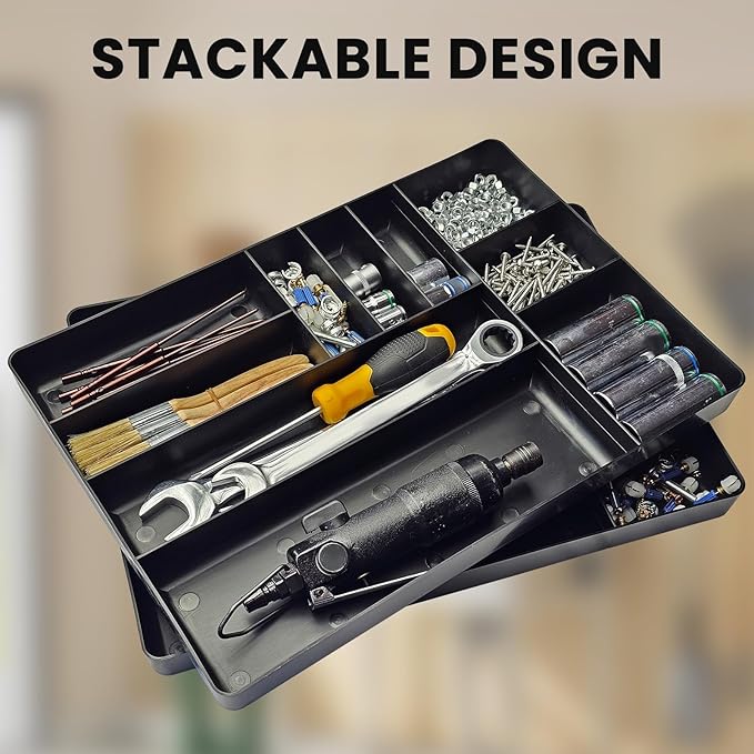 10-Compartments Tool Organizer Tray, Tool Drawer Organizer Tray, Tool Box Organizer, Stackable Toolbox Organization Holder for Small Parts, Bolts and Batteries (1, Black)