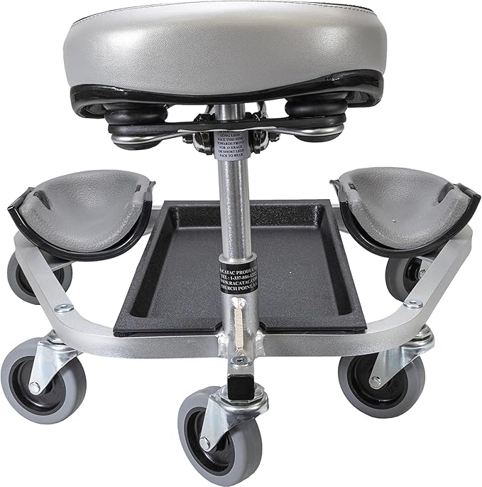 Racatac Kneeling Sitting Creeper, 3 Inch Casters, Knee Pads, Adjustable Seat, Made in the USA, 01RAC3