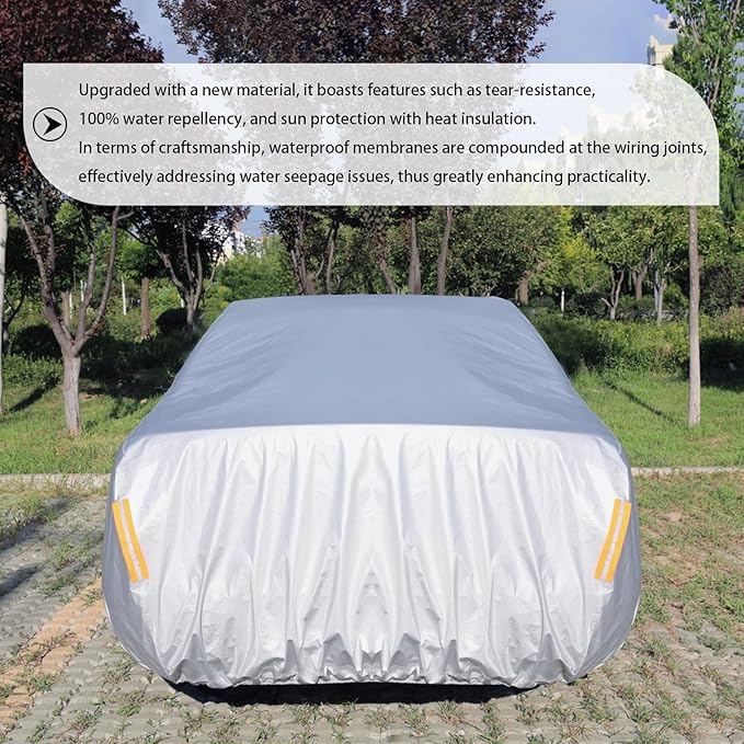 Car Cover Waterproof All Weather,Car Covers for Automobiles with Driver Door Zipper,Outdoor Car Cover Rain,Snow and UV Protection with Waterproof Adhesive Strip, Fit Sedan-Length 197" to 202"