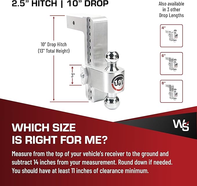 Weigh Safe CTB10-2.5-KA Drop Hitch Receiver: 2.5 Inches Adjustable