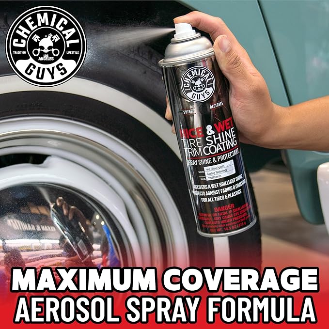 Chemical Guys Nice and Wet Tire Shine (Aerosol) (2 Pack) – High Gloss Tire Dressing Spray for Black Shine & Water-Based Protection