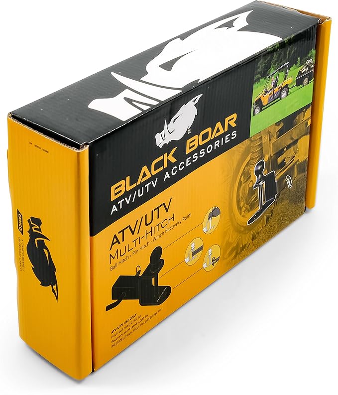 Black Boar UTV ATV Multi-Hitch - Features 1-7/8” Hitch Ball, 2” Shank - 6” (L) Shank - Hitch Ball has 2” Rise & Rated for 2,000lbs - Use w/utility trailers, tow straps & other ATV Accessories (66027)