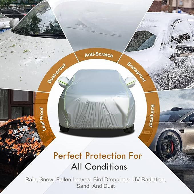 Tecoom SUV Car Cover Waterproof All Weather, Outdoor & Indoor Full Exterior Windproof UV Sun Rain Snow Hail Protection Covers with Zipper Door & Lock, Fit for SUV 206-215 Inches