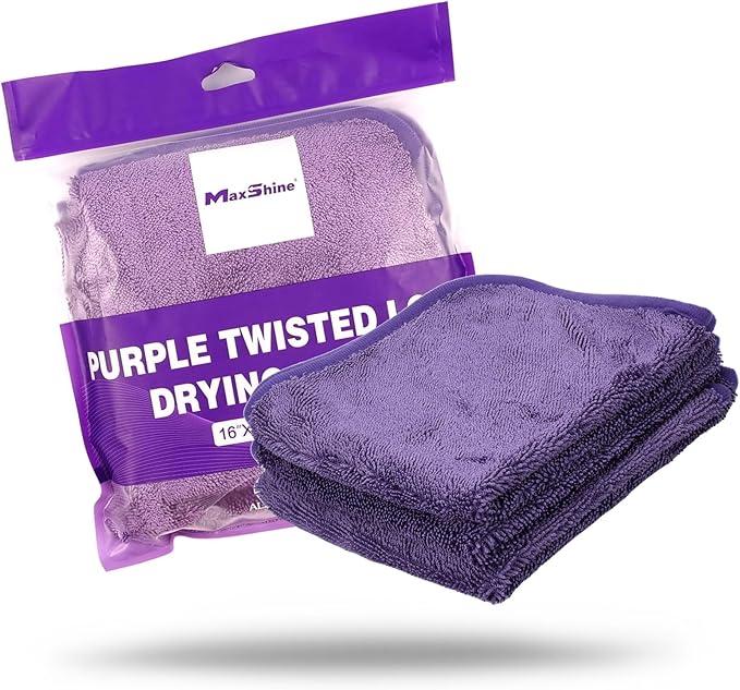 Maxshine Universal 3-Piece Purple 600GSM Microfiber Drying Towels – Single Twisted Loop, Ultra-Absorbent Plush Towels for Car Wash & Drying – Streak-Free Detailing Cloths (16" x 16")