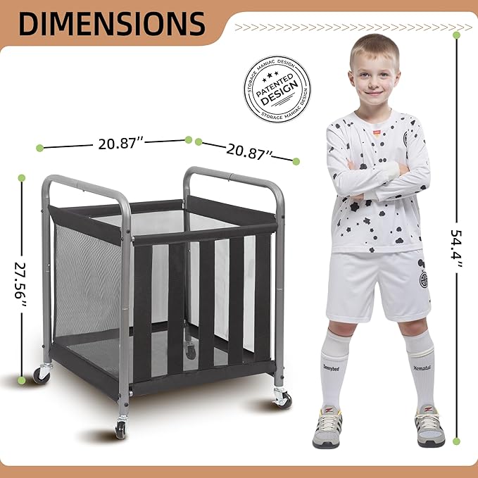 STORAGE MANIAC Ball Storage Bin Rolling Sports Ball Cart, Metal Garage Organizer Sport Rack Basketball Storage Cage for Garage or Gym, Indoor & Outdoor Sports Equipment Organizer