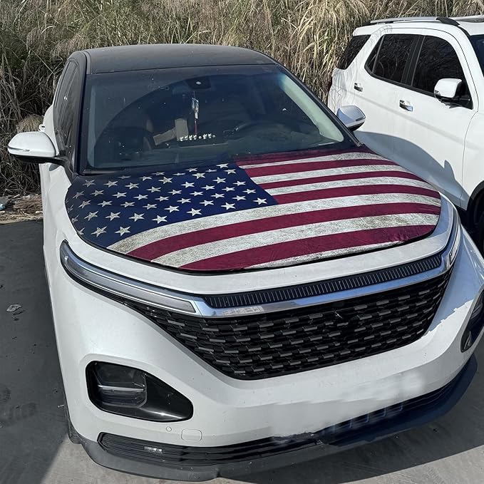 American Car Hood Cover - 59x51 in Car Hood Cover Flag Bonnet Banner with 2 Adjustable Triangular Fasteners, Universal Fit for Trucks, SUV, 250th Anniversary Flag
