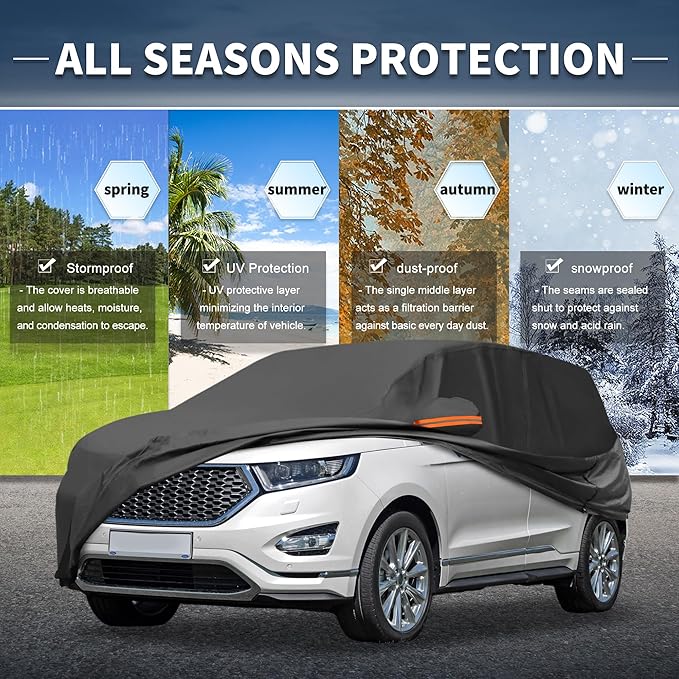 X AUTOHAUX Car Cover Outdoor Waterproof Sun Rain Snow Hail Protection with Left Side Door Zipper 210D-PU for Ford Edge