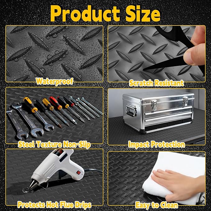 Workbench Mat, PVC Work Bench Mat with Non-Slip Texture, 2mm Thick Scratch & Stain Resistant Surface for Painting, Woodworking, Crafting, Building and Tool Protection (Black, 16.93" x47.24")