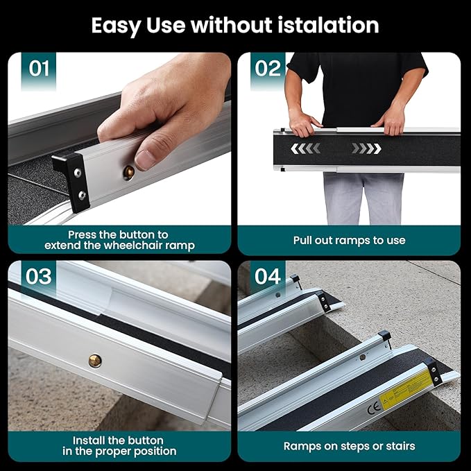 Wheelchair ramp 8FT, Lightweight, Retractable and Portable, can be Used for Wheelchair ramps, Comes with a Handbag