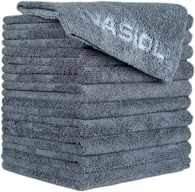 Nasiol Wipe&Buff Microfiber Cleaning and Ceramic Coating Buff Cloth – Professional, Highly Absorbent, Lint & Streak-Free, Edgeless Double-Sided Towel – Pack of 10, Light Gray (13.79 x 15.75 in)
