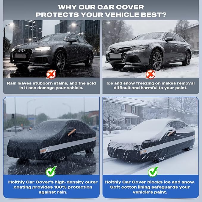 10 Layers Car Cover Custom Fit for Chrysler 300 (2004-2023), Waterproof All Weather for Automobiles, Outdoor Full Cover Sun Dust Rain Protection with Cotton. Black