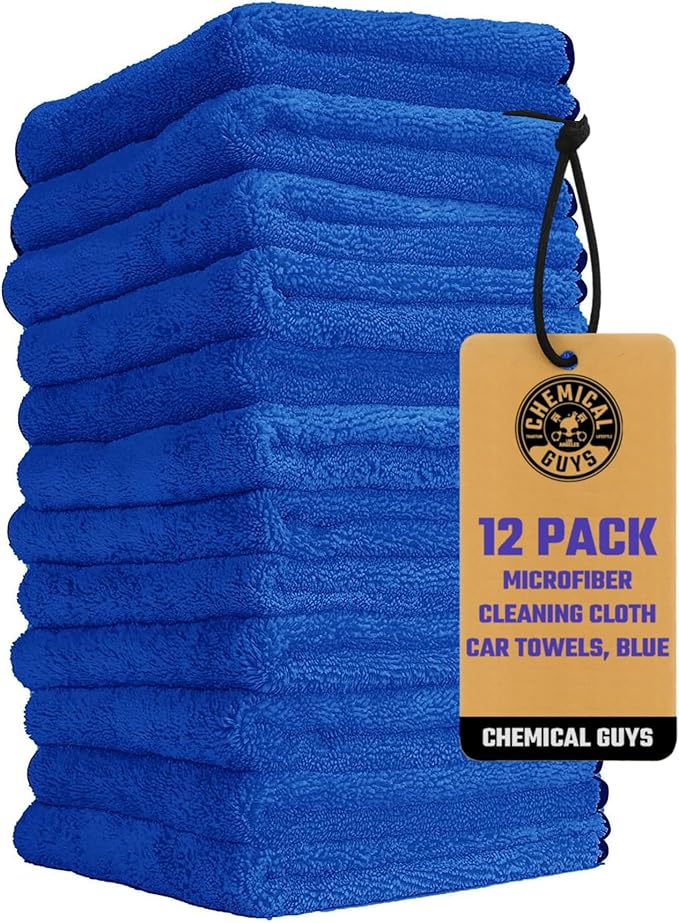 Chemical Guys Professional Grade Premium Microfiber Towels for Cars, Blue, 16" x 16", Ultra-Soft and Scratch-Free Car Detailing Cloths for Trucks, Motorcycles, and More - 12 Pack