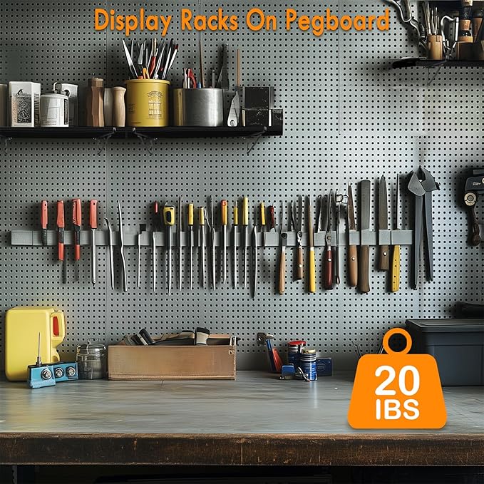 2 Pack Pegboard Shelves with Brackets, Peg Shelf Board with Hooks Fits 1/8" 1/4" Pegs Slots, Peg Board Organizer Accessories Various Tools Storage Arrange System for Garage Craft Workshop Workbench