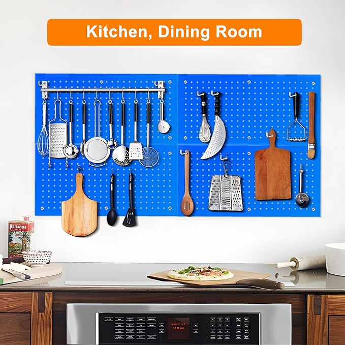Metal Pegboard Panels 24" x 12" 4 Pack Heavy Duty Steel Pegboard Wall Organizer, Garage Utility Tools Pegboard Storage System for Workbench, Shop, Shed Modular Peg Board Organizer Board Kit (Blue)