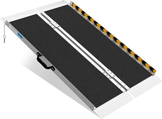 4FT Portable Wheelchair Ramp, Non-Slip Aluminum Folding Handicap Ramp, Ramps for Wheelchairs for Home with Handle, Wheelchair Ramps for Home Steps/Stairs/Threshold/Doorways/Scooter, 600LBS Capacity