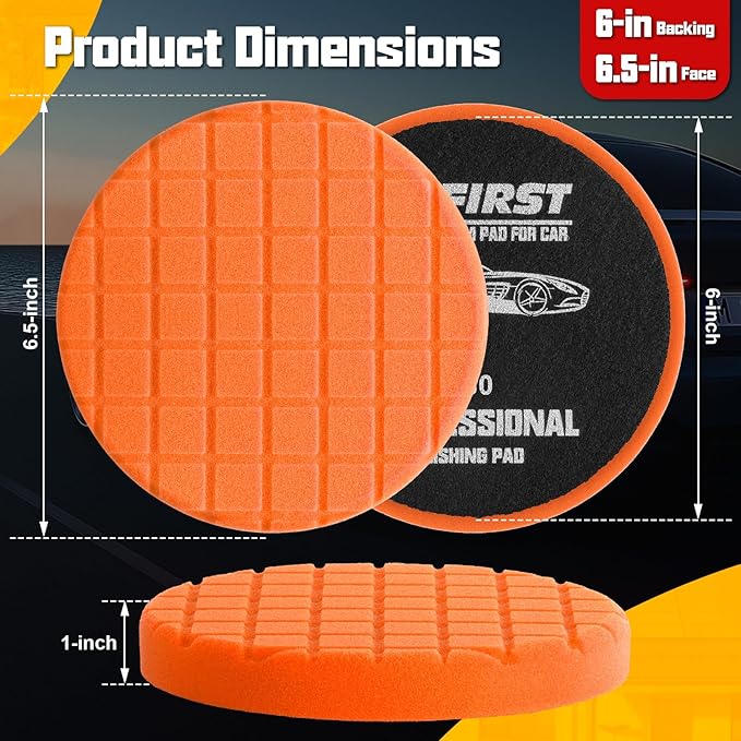6 Inch Buffing Polishing Pads, 3Pcs Orange T80 Polishing Pad High-Density Buffing Sponge Pads 6.5 Inch Face for 6 Inch 150mm Backing Plate for Car Buffer Polisher Compounding, Polishing & Waxing