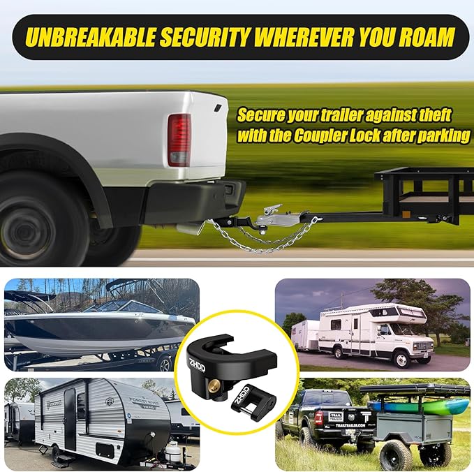Trailer Hitch Lock, Heavy Duty Anti-Theft Trailer Tongue Lock for 2 Inch Couplers, Reinforced Solid Steel Tow Hitch Coupler Locks Set for RV, Camper, Boat, Caravan