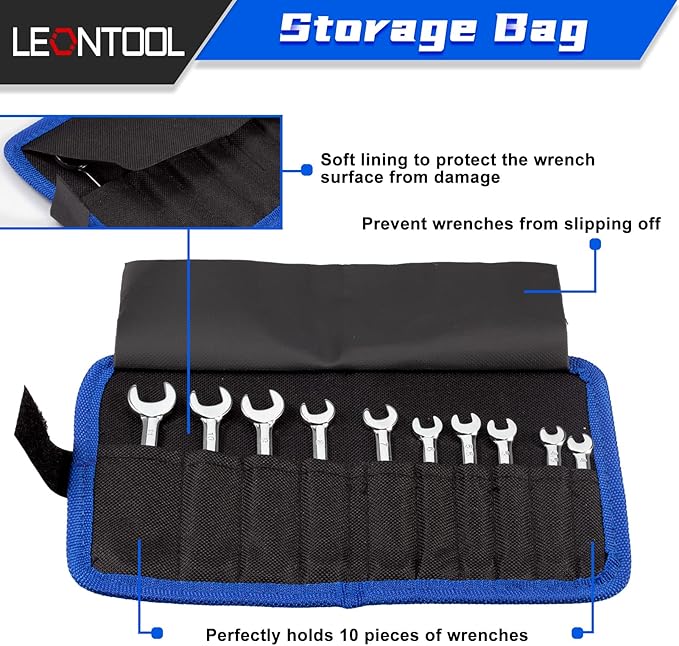 Small Wrench Set Metric 10 Pcs 4mm To 11mm Open End And Box End Spanner Wrenches with Key Ring, Ignition Wrench Set Standard with Portable Storage Pouches