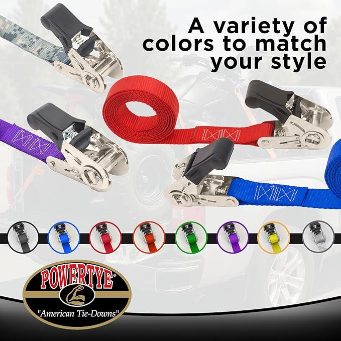 PowerTye Mfg Endless Ratchets - 1in x 4ft Easy Grip (no Hooks) - 400 lb. Working Load Limit / 1,200 lb. Break Strength - Purple 2-Pack