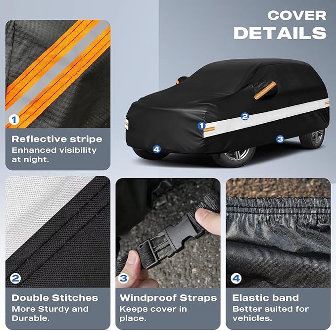 10 Layers SUV Car Cover Custom Fit for Chevrolet Chevy Blazer (2019-2026), Waterproof All Weather for Automobiles, Outdoor Full Cover Sun Dust Rain Protection with Cotton. Black