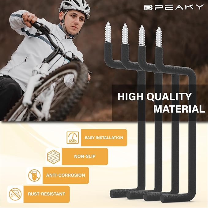 Screw in Ladder Hook, Black Heavy Duty Tool Holders 4PC, Bike Hooks, Wall Mount Garage Storage Hanger, Shelf Organizer for Hanging Bike, Ladder, Folding Chair, Cord (8.46'' (Width:2''))