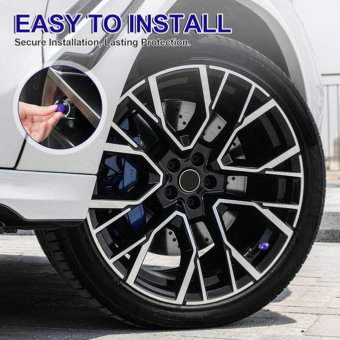 JUSTTOP 4 Pack Handmade Crystal Rhinestone Tire Valve Stem Caps, Universal for Cars, Trucks and Motorcycles - Deep Blue