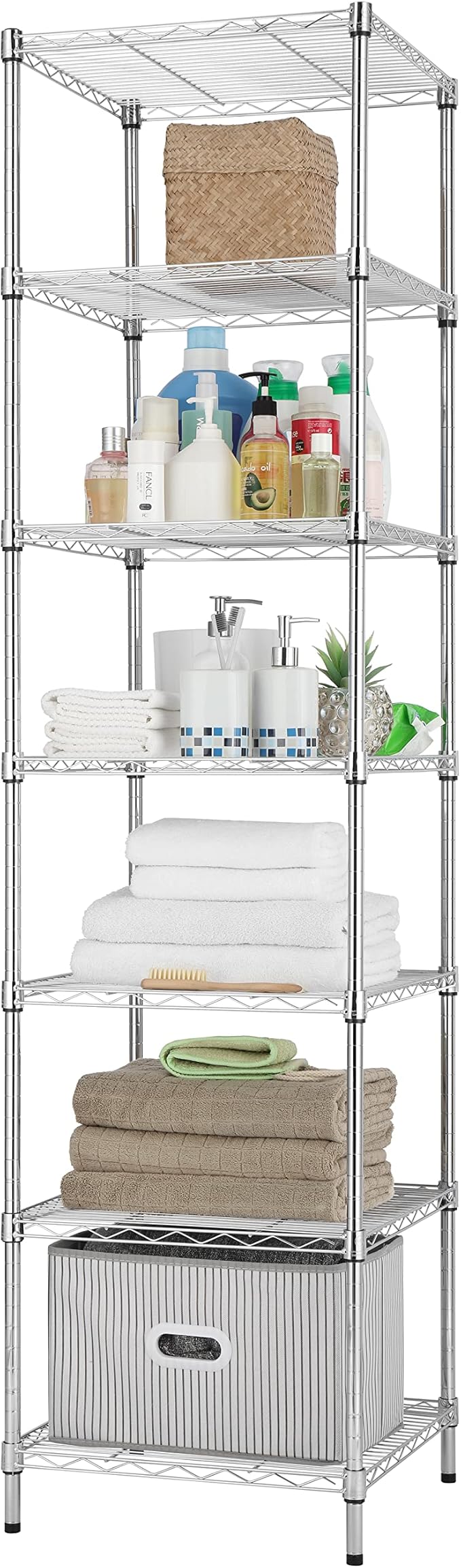 Finnhomy Heavy Duty 7 Tier Wire Shelving, 18x18x72 inches 7 Shelves Storage Rack with Thicken Steel Tube, Pantry Shelves for Storage, Adjustable Metal Shelving Unit, NSF Certified, Chrome