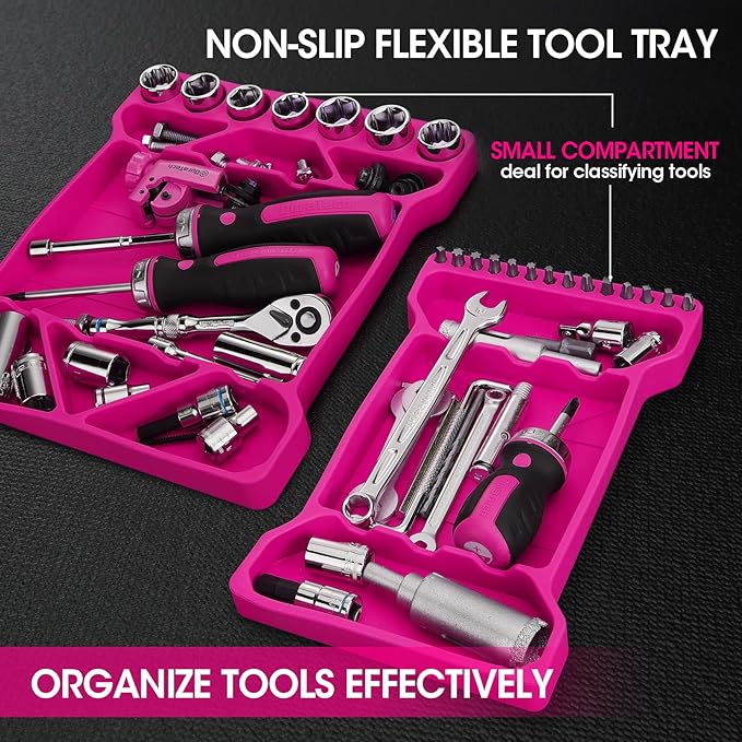 DuraTech Flexible Tool Tray, Silicone Tool Holder for Mechanics Storage, Heat and Chemical Resistant Tool Organizer for Automotive, Industry and Household(3pack Pink)
