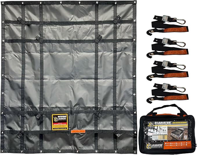Waterproof Gladiator Cargo Net - Heavy Duty Truck Tarp-Truck Bed Waterproof Cover-Boat accesories-Perfect for Fishing-Camping-Jeep-tie Down- (WLL): 700 lbs (Compact: 4.75' x 5.25')
