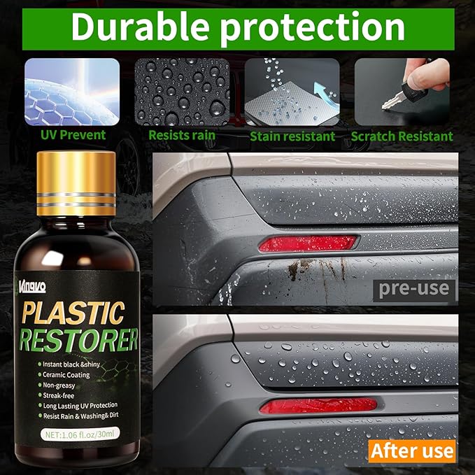 Kingvo Plastic Restorer for Cars, Black Plastic Trim Restorer Cars Ceramic Plastic Coating Trim Restore Plastic Repair for Trim,with Foam Applicator,30ML(2-Pack)