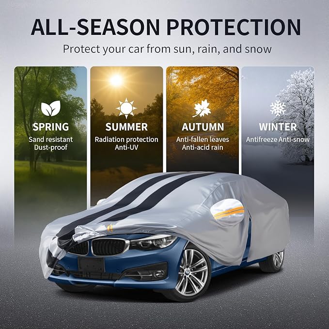 Multi-Layer Car Cover Custom Fit for BMW 3 Series 320i/325i/328i/330i/335i(2010-2026), 100% Waterproof, Gift with Towel, Heavy Duty Car Covers for Rain Sun UV Protection with Door Zipper