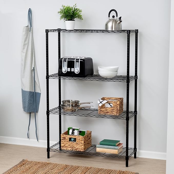 Honey-Can-Do 4-Tier Heavy-Duty Adjustable Shelves, Metal Storage Rack with 250-lb Shelf Capacity, Black, 14" W x 36" L x 54" H