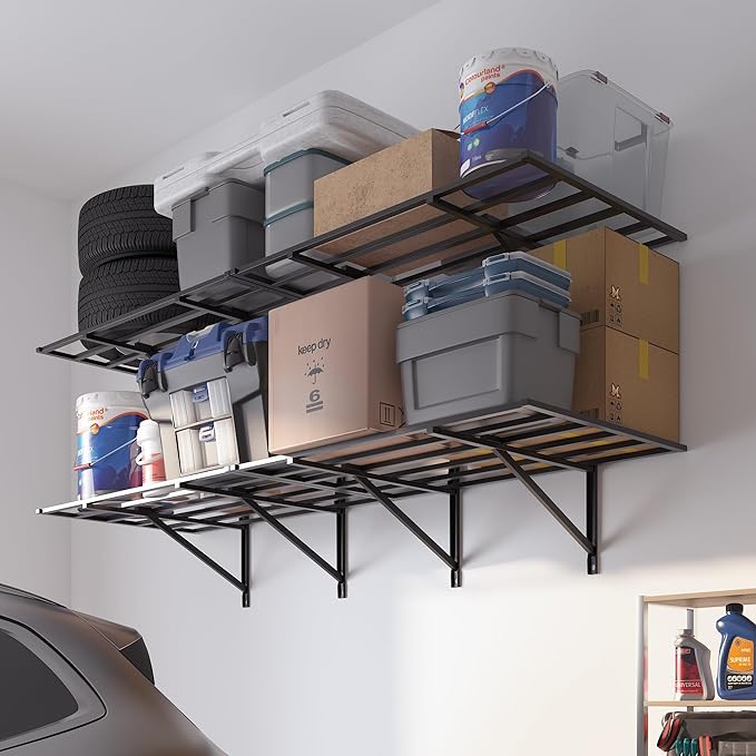 FLEXIMOUNTS 2x6ft Heavy Duty Garage Storage Shelving, 1600lbs Total Weight Capacity, 2 Pack Wall Organization System, 24 x75inch Rack Floating Shelves, Pro Series
