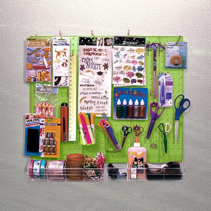 Azar Displays 900945-GRE The DIY Multi-purpose 70-piece Pegboard Wall Organizer Kit with Two Panels and Accessory Assortment, Panel Sizes: 13.5” W x 22” H each, Green