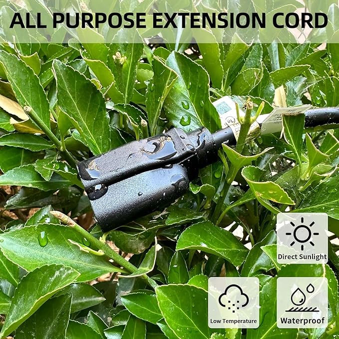 YOJOE Indoor Outdoor Extension Cord, 3 Prong 10A Weatherproof Power Cord, 16 Gauge Heavy Duty 100 ft Black Extension Cord for Garage, Garden and Home, 16/3 SJTW UL Listed