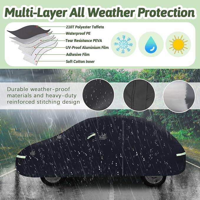 Car Covers for 1960-1980 Beetle Bug Sedan 2-Door, Waterproof All Weather Beetle Full Car Cover 210T Custom-fit Outdoor Windproof Cover with Door Zipper Up to 167”L(Black)