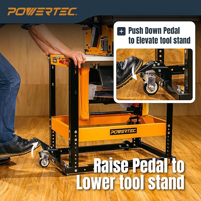POWERTEC Flip Top Tool Stand with Caster Wheels - Mobile Workbench with 300lb Capacity, for Benchtop Power Tools, Heavy Duty (UT1012), Alloy Steel