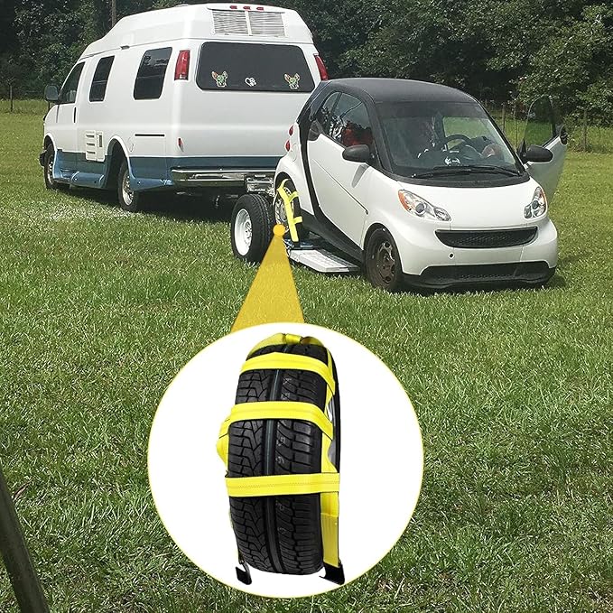 Tow Dolly Basket Straps, Car Dolly Wheel Straps with Flat Hook Fits 15"-19" Tires Wheels Auto Vehicle 10,000 Lbs Breaking Strength (Yellow)