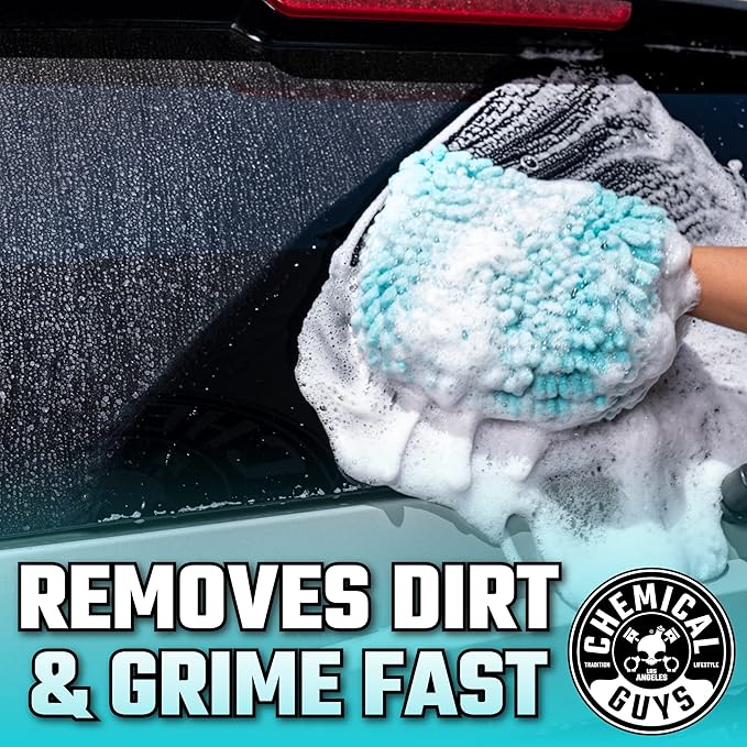 Chemical Guys MIC513 Big Noodle Chenille Microfiber Scratch Free Supersized Car Wash Mitt for Cars, Trucks, SUVs, RVs & More, Turquoise (11" x 12") (Pack of 12)