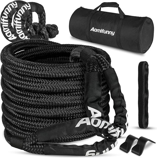 1" x30ft Kinetic Recovery Tow Rope Kit, 48,800 lbs Break Strength, 35% Elasticity, with 2 Soft Shackles, Heavy Duty Tow Strap for Offroad Jeep, SUV, Truck, ATV, UTV, Tractor & 4x4 Vehicles