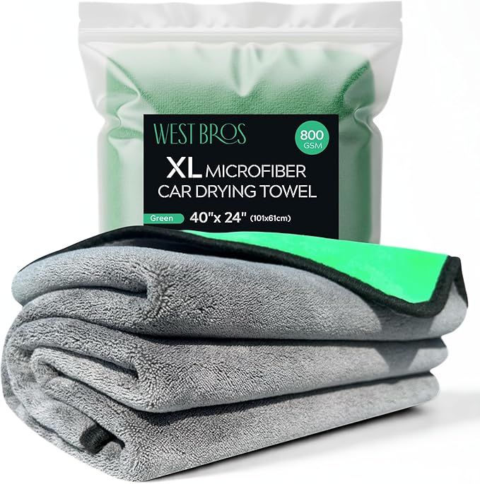 Extra Large Car Drying Towel - 800 GSM Premium Microfiber Drying Towels for Cars - Car Drying Towels Extra Large Super Absorbent, Professional XL Car Towel for Any Vehicle - 40x24, Green