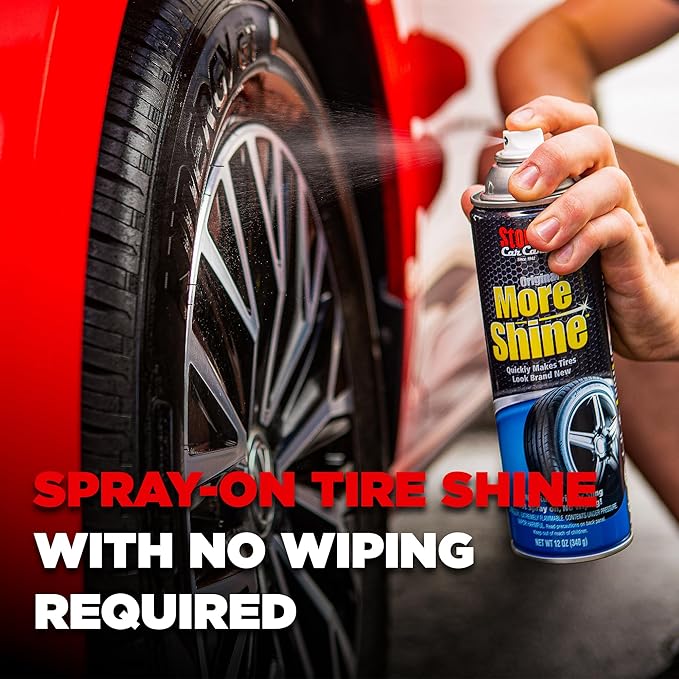 Stoner Car Care 91044 Original More Shine Tire Shine Spray – Tire Dressing Restores Deep Matte Black Finish with Long-Lasting Rain-Resistant Protection, Dry-to-Touch – 12 oz