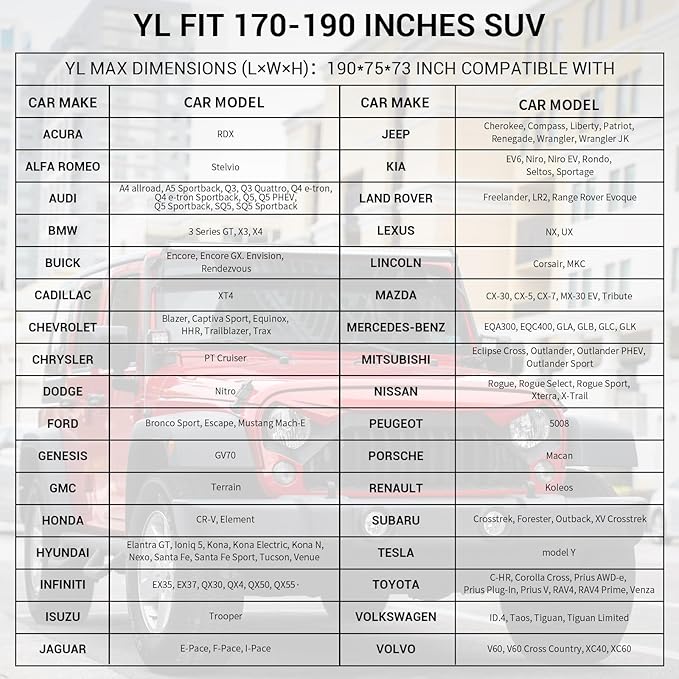 SUV Waterproof Car Cover for 170"-190" Automobilies, Outdoor Indoor All Weather Full Exterior Covers Windproof Rain Snow Sun Dust Heat UV Protection, Large Universal Winter Car Covers