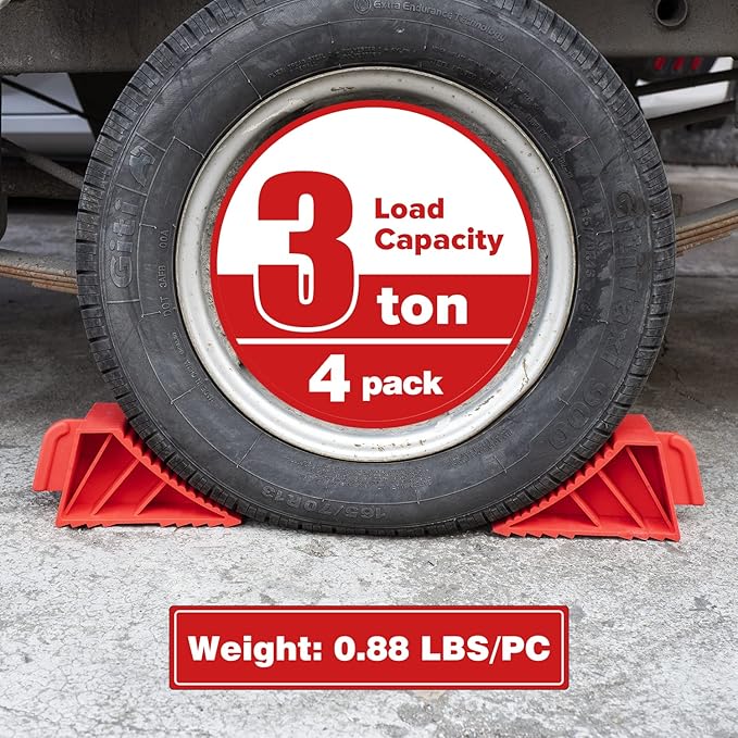 Donext Wheel Chocks Rubber Heavy Duty, Tire Chocks for Travel Trailers, RV, Camper, and Trucks 4-Pack, Red