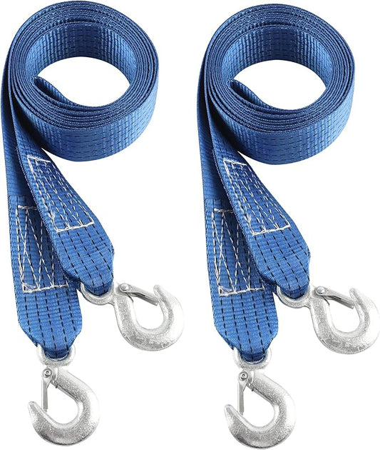 2-Pack 2" x 13' 10,000LB Heavy Duty Nylon Recovery Tow Strap with Hooks - for Vehicle Towing in Roadside Emergencies, Blue