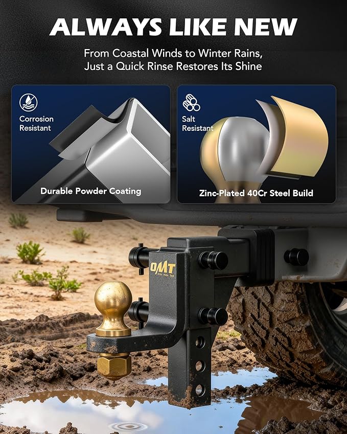 Orion Motor Tech Trailer Hitch Ball Mount, Adjustable Tow Hitch for 2" Receiver with 2" Ball 9-1/2" Drop 8-1/4" Rise 8000 lb. Capacity, Heavy-Duty Drop Hitch with 3 Locking Hitch Pins for Truck Boat