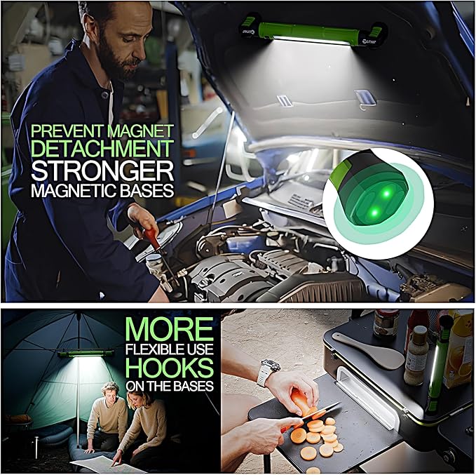 Magnetic Work Light - 3000LM Rechargeable LED Work Light Bar, 5200mAh Under Hood Mechanic Light for Garage, Workshop, Vehicle Inspection (1 Pack Green)