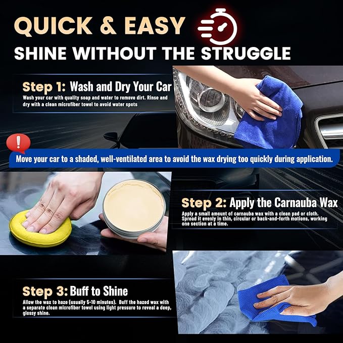 Car Wax Polish Ceramic Coating Carnauba Wax Extra Gloss Paint Sealant Polishing Long Lasting Shine Hydrophobic for Cars, Trucks, SUVs, RVs with Microfiber Towel & Applicator Pad - 3.5oz/100g