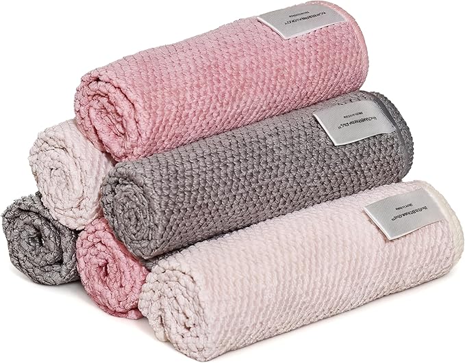 Ha-Fish&Flame-Gua Microfiber Cleaning Cloths 6-Pack, Super Absorbent Towels with Corn Grain Texture, 12x16 Inches for Kitchen Dishes, Countertops & Household Cleaning